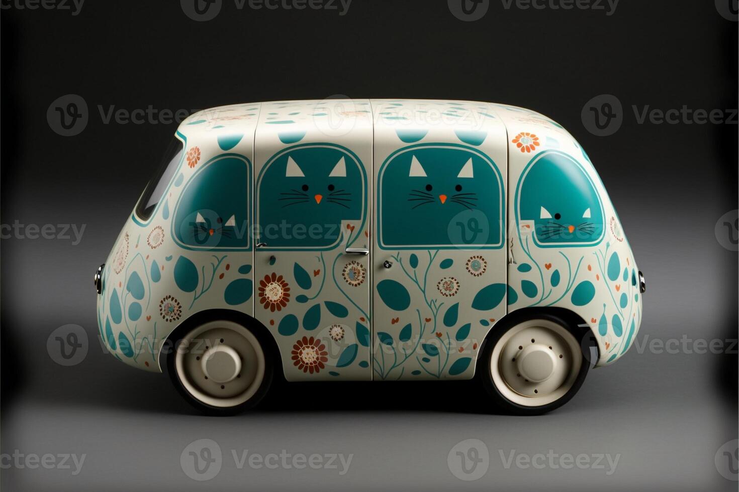 speelgoed- busje met een kat gezicht geschilderd Aan het. generatief ai. foto