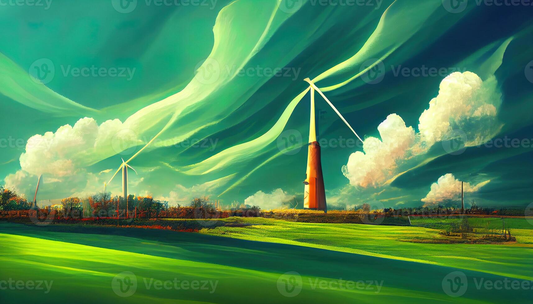 wind turbine spandoek. ecologisch macht fabriek. wind energie macht concept poster kop. generatief ai foto