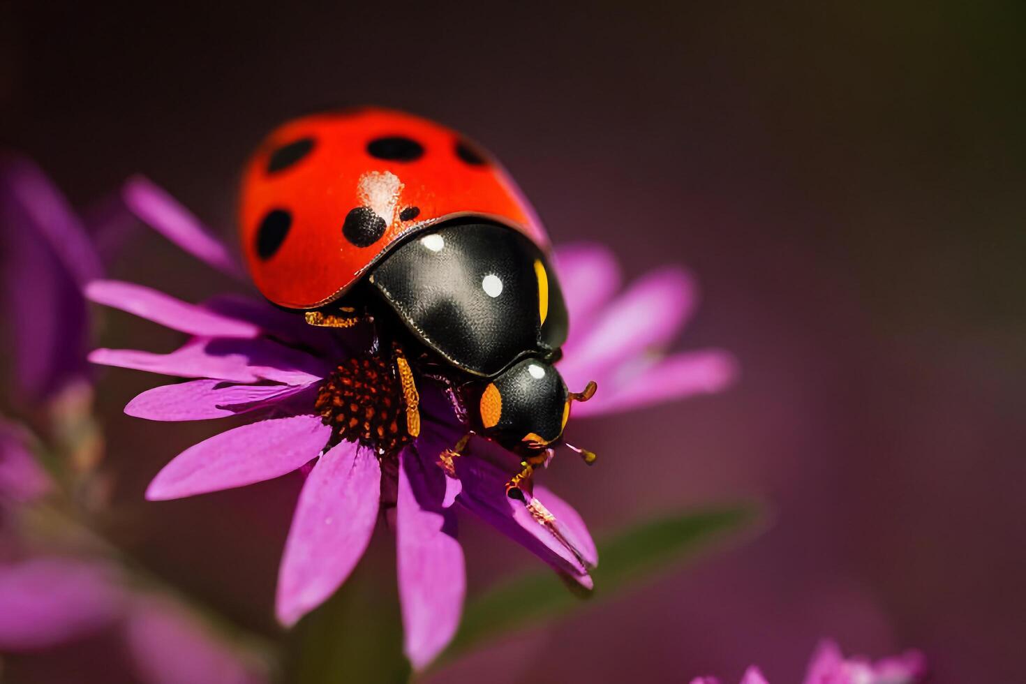 de lieveheersbeestje Aan de bloem met ai gegenereerd. foto