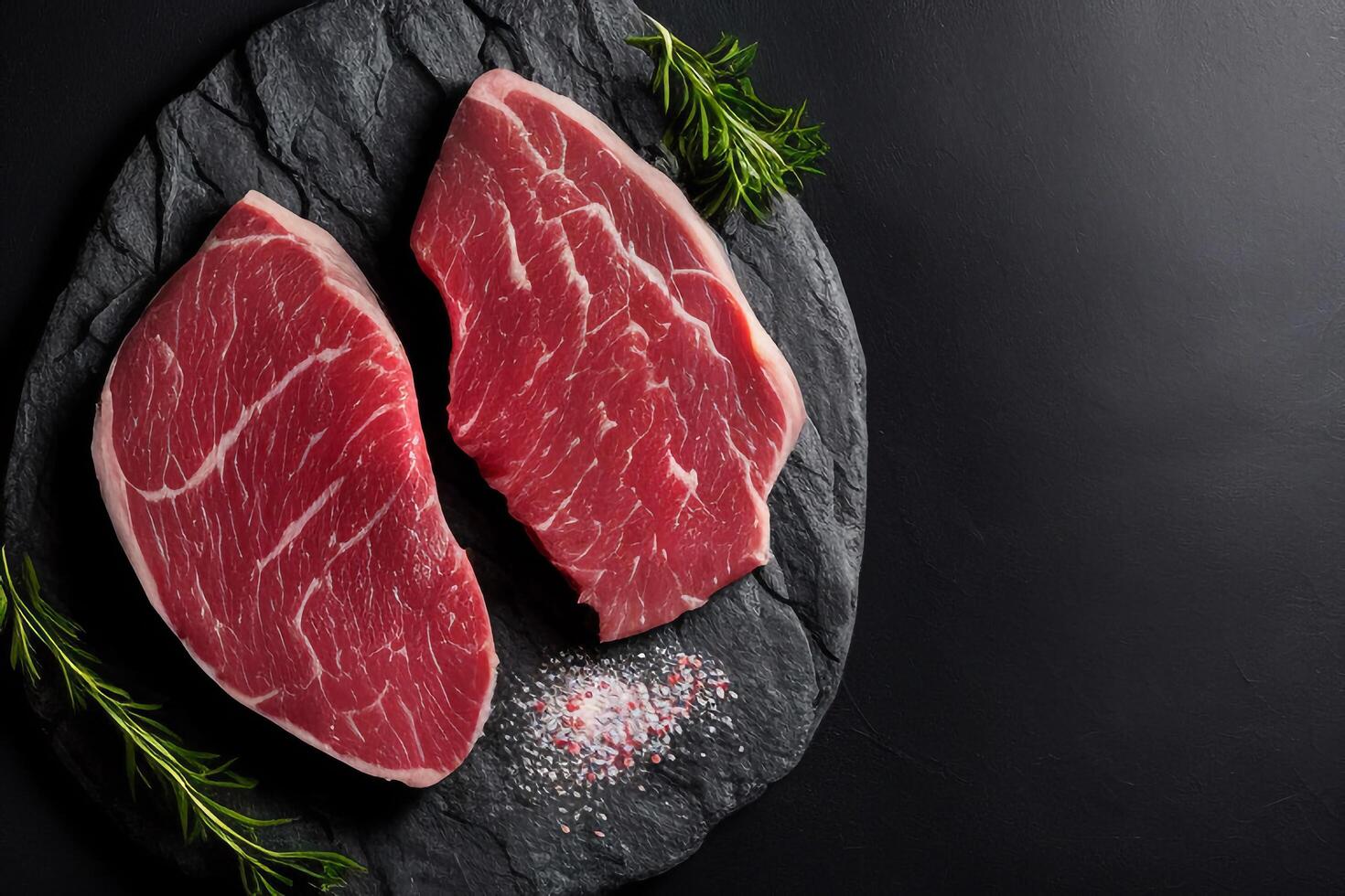 de rauw steak Aan de zwart achtergrond met ai gegenereerd. foto