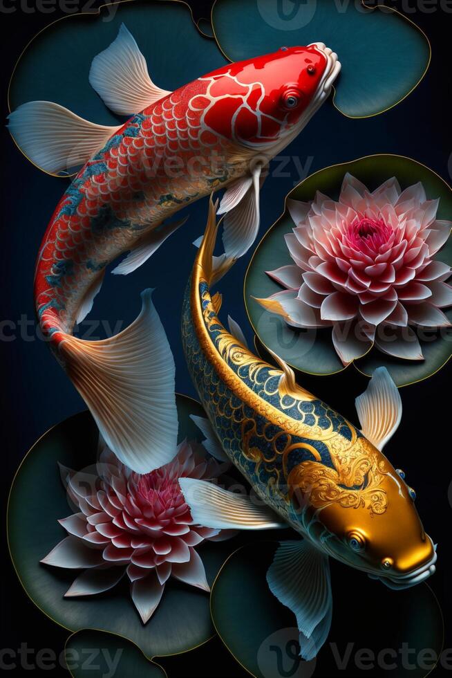 traditioneel Chinese stijl blauw en wit koi vis. generatief ai. foto