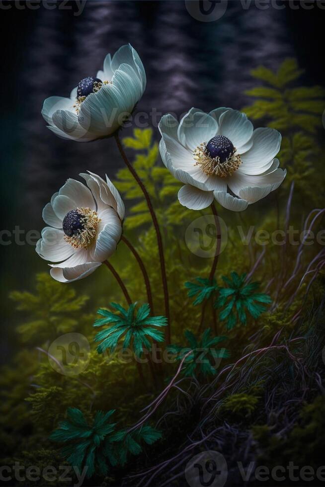 mooi en dromerig anemoon bloemen. generatief ai. foto