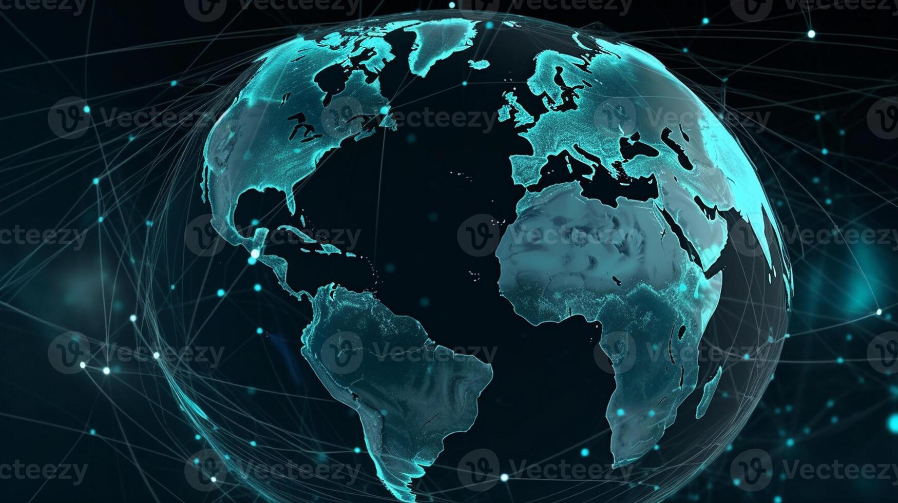 ai generatief globaal netwerk verbinding over- planeet aarde. 3d renderen afgezwakt beeld foto