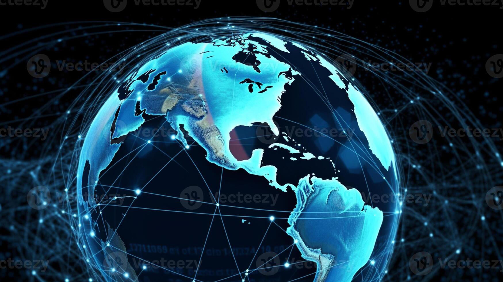 ai generatief globaal netwerk verbinding over- planeet aarde. 3d renderen afgezwakt beeld foto