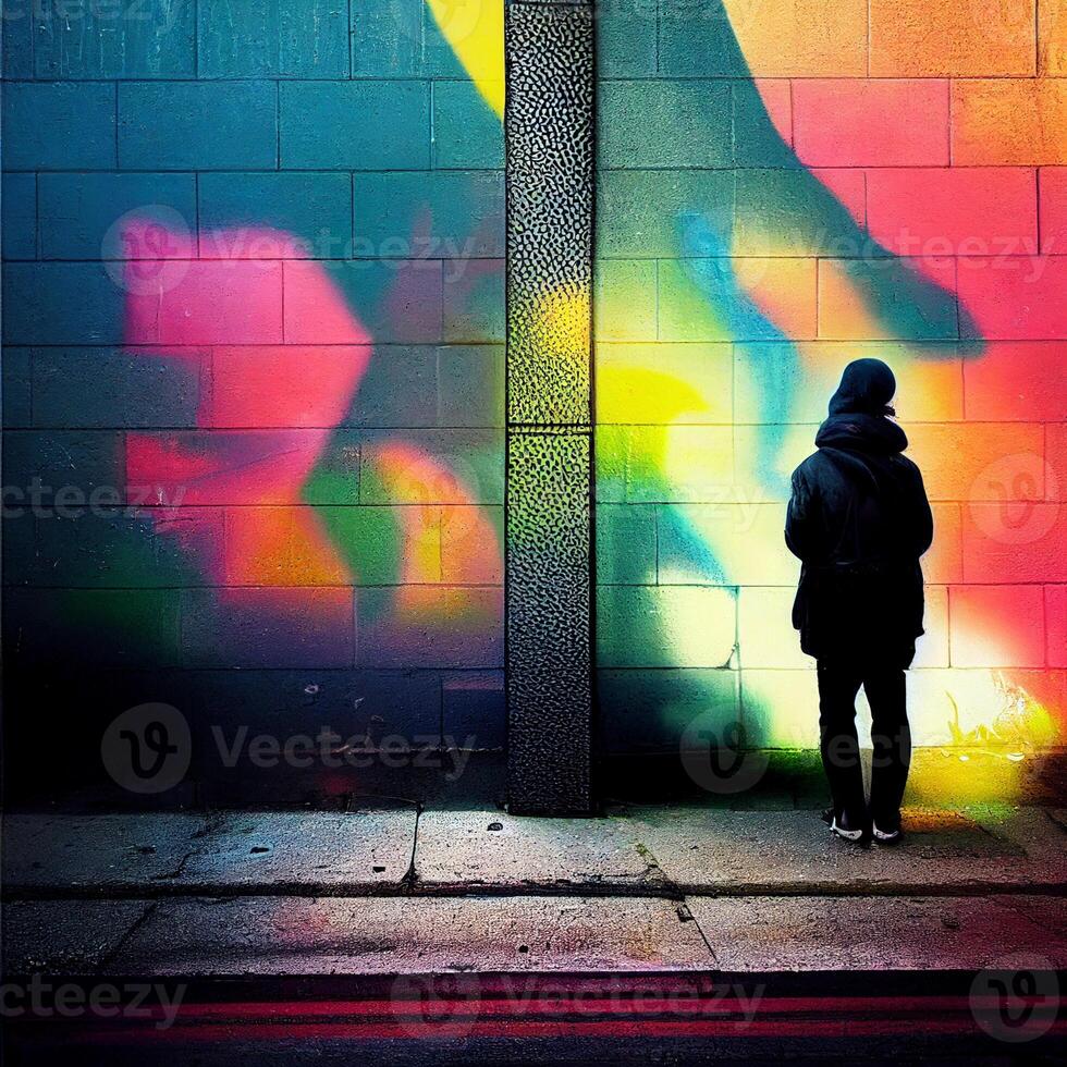 straat fotografie abstract graffiti's licht reflecties. generatief ai foto