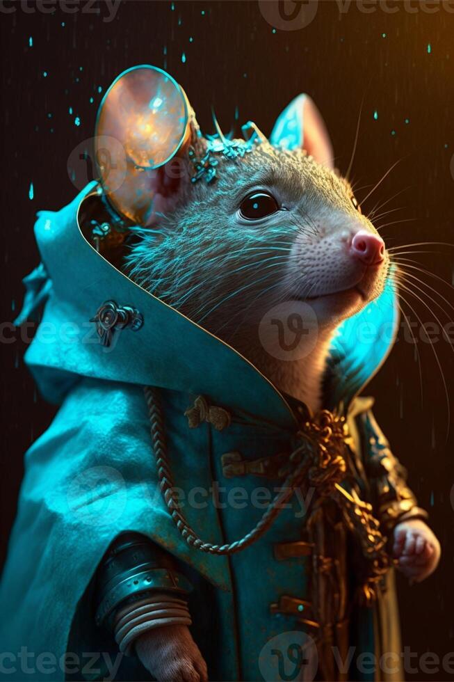 dichtbij omhoog van een muis vervelend een kostuum. generatief ai. foto