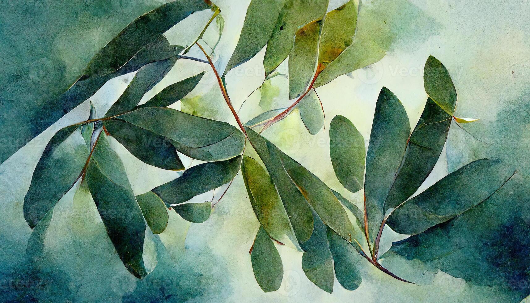 eucalyptus bladeren waterverf achtergrond verzameling. generatief ai foto