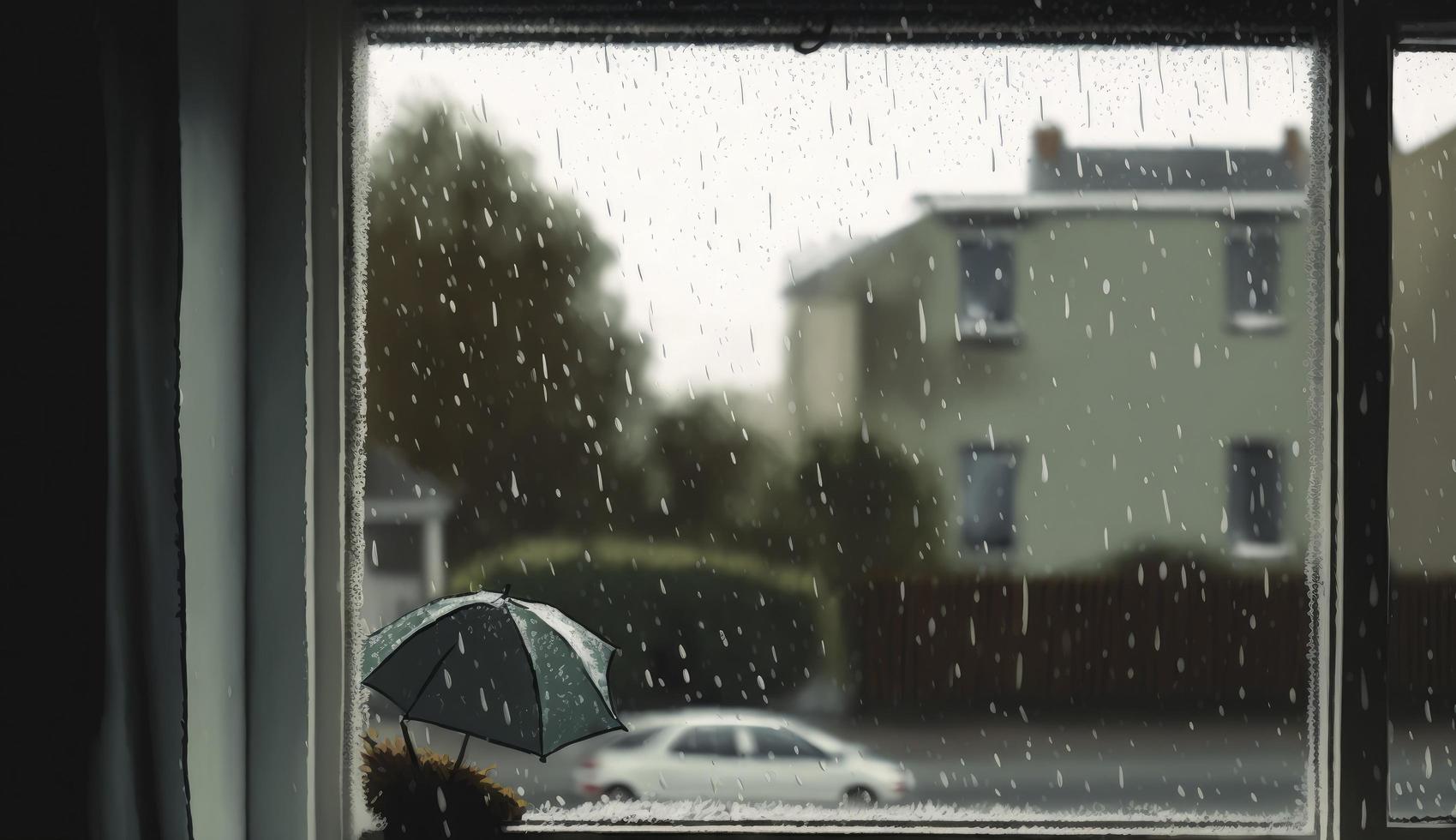 regenachtig dag gezien van een venster, genereren ai foto