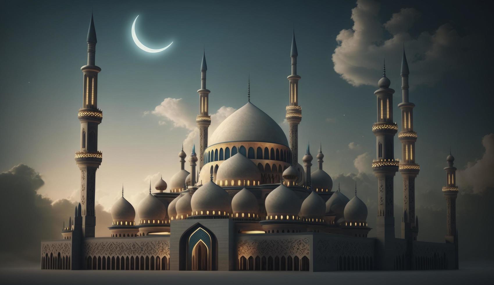 illustratie van verbazingwekkend architectuur ontwerp van moslim moskee Ramadan kareem, Islamitisch architectuur achtergrond Ramadan kareem, Islamitisch moskee, ramdan, ramzan, eid, cultuur, arabisch, genereren ai foto