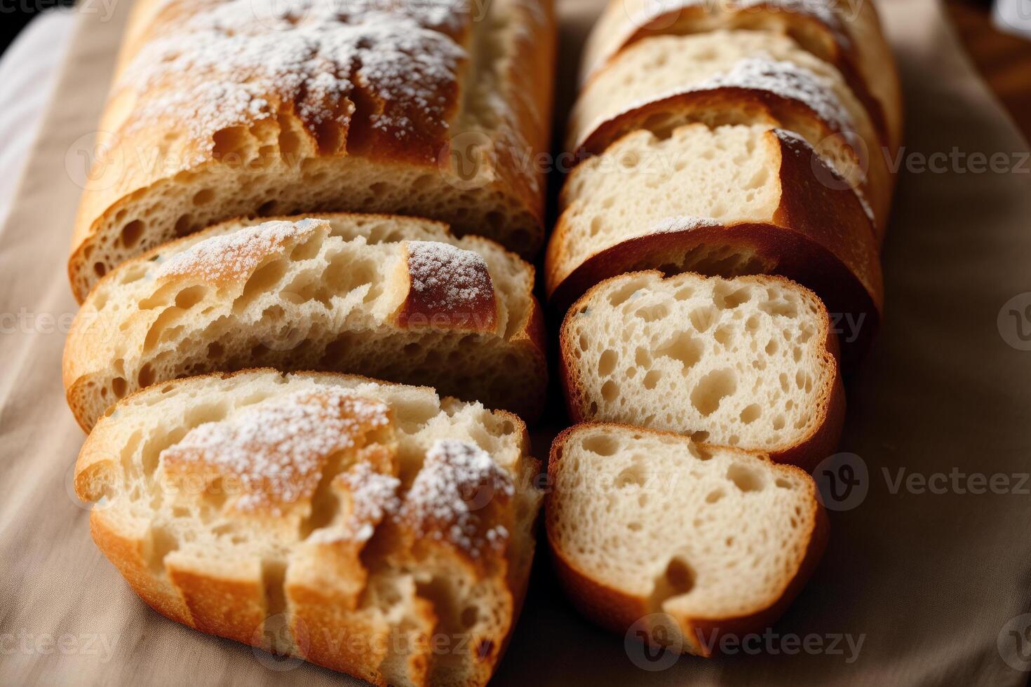 vers gebakken brood Aan een houten bord, close-up.bagel generatief ai foto