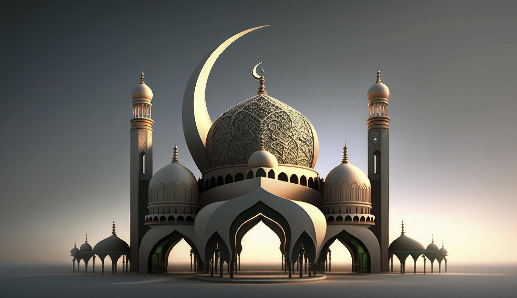 illustratie van verbazingwekkend architectuur ontwerp van moslim moskee Ramadan kareem, Islamitisch architectuur achtergrond Ramadan kareem, Islamitisch moskee, ramdan, ramzan, eid, cultuur, arabisch, genereren ai foto