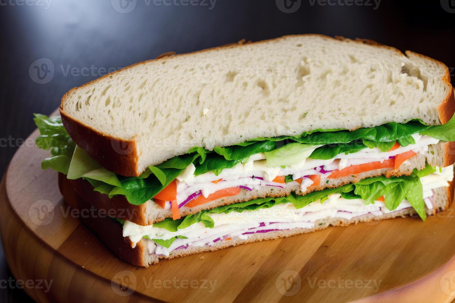 belegd broodje met ham, kaas en salade Aan een wit bord. belegd broodje met tonijn en groenten. generatief ai foto