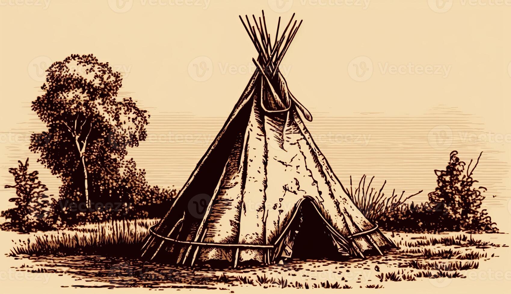 ai gegenereerd. ai generatief. inheems Amerikaans tent wigwam huis. kan worden gebruikt voor huis decoratie. wild westen. grafisch kunst foto