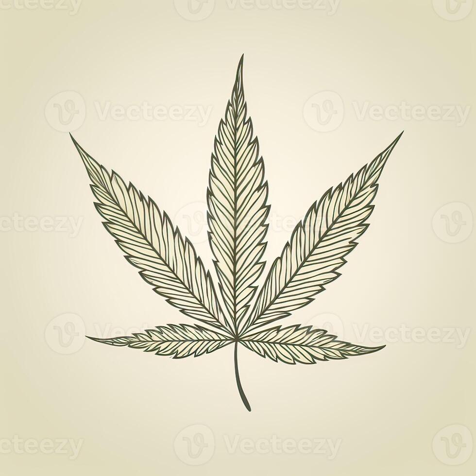 marihuana blad. hand- getrokken ontwerp element hennep. wijnoogst zwart vector gravure illustratie voor label, poster, web. generatief ai. foto