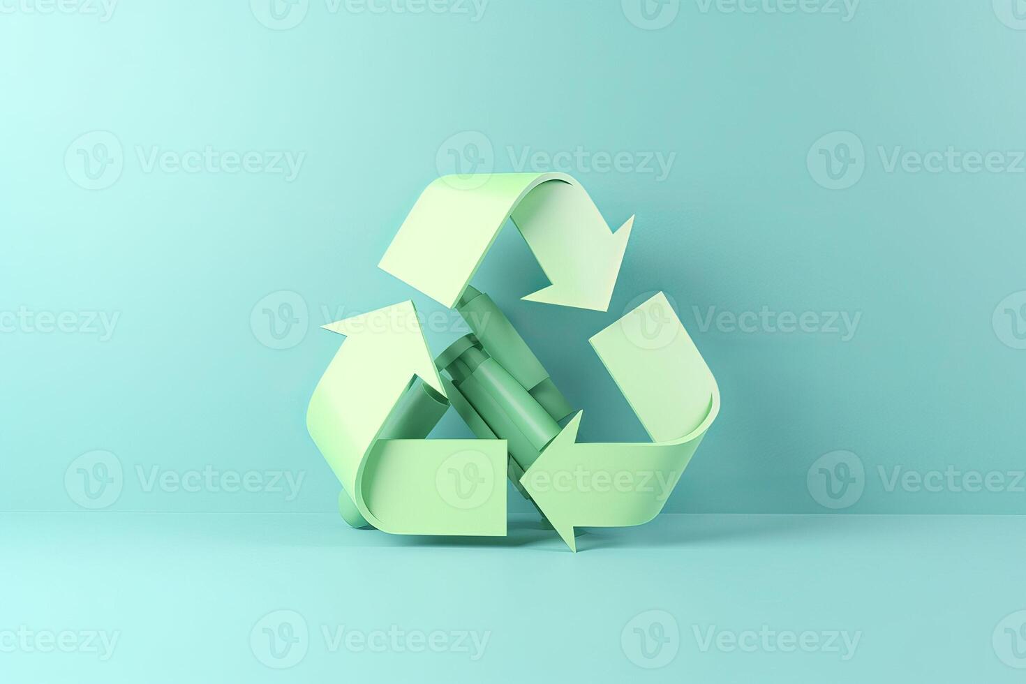 3d geven illustratie van schattig pastel groen recycle generatief ai foto