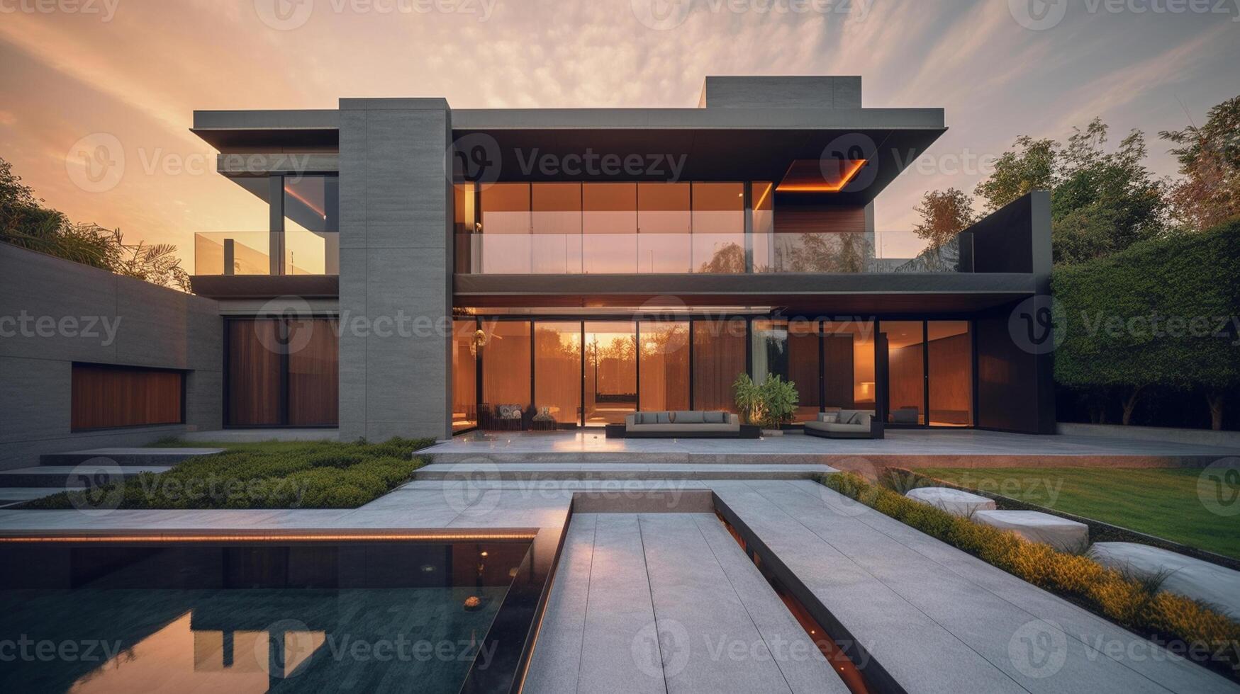 ai generatief 3d modern luxe echt landgoed huis voor uitverkoop en huur concept foto