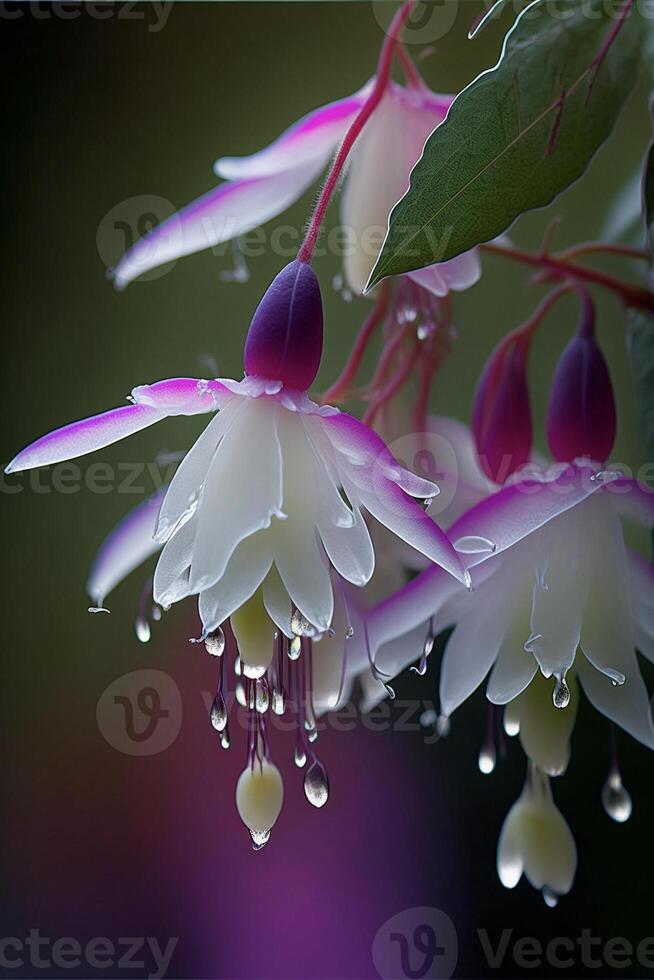 dichtbij omhoog van een bloem met water druppels Aan het. generatief ai. foto