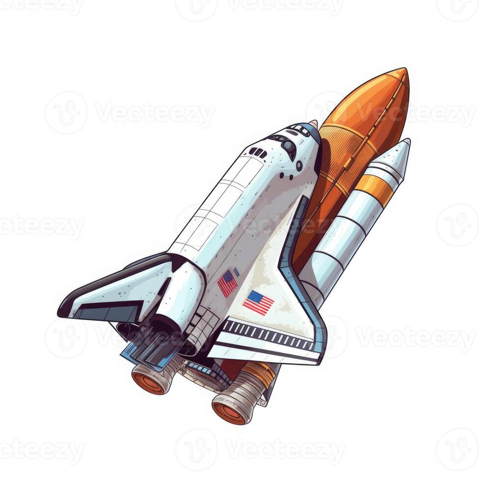 tekenfilm raket ruimte schip nemen uit, geïsoleerd vector illustratie. ruimteschip icoon logo. generatief ai. foto