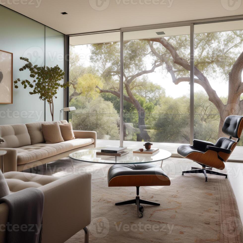 groot luxe modern helder interieurs leven kamer. generatief ai. foto