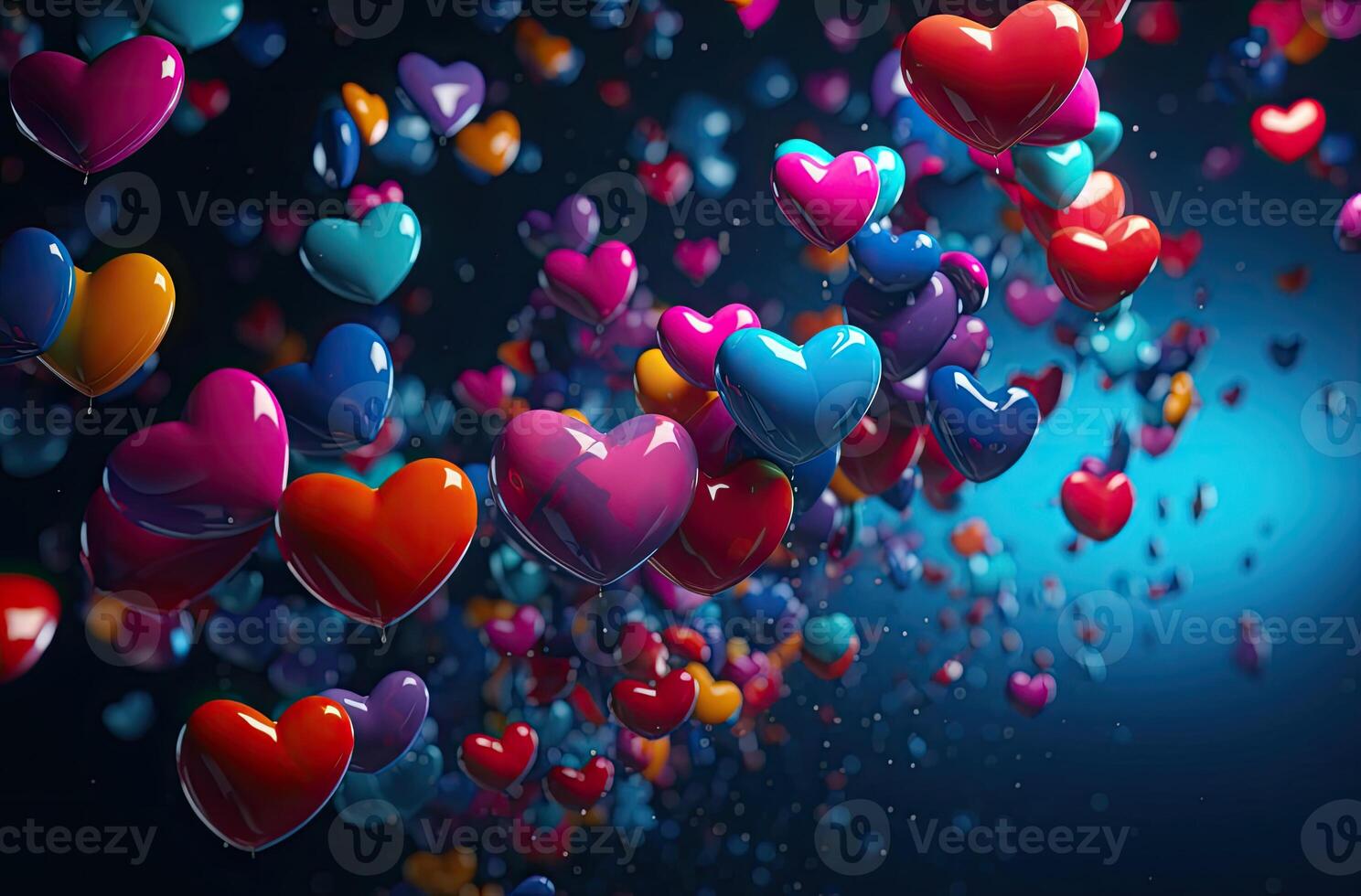 kleurrijk hart vorm ballon met blauw lucht. Valentijnsdag dag achtergrond met hart vormig ballonnen. generatief ai. foto