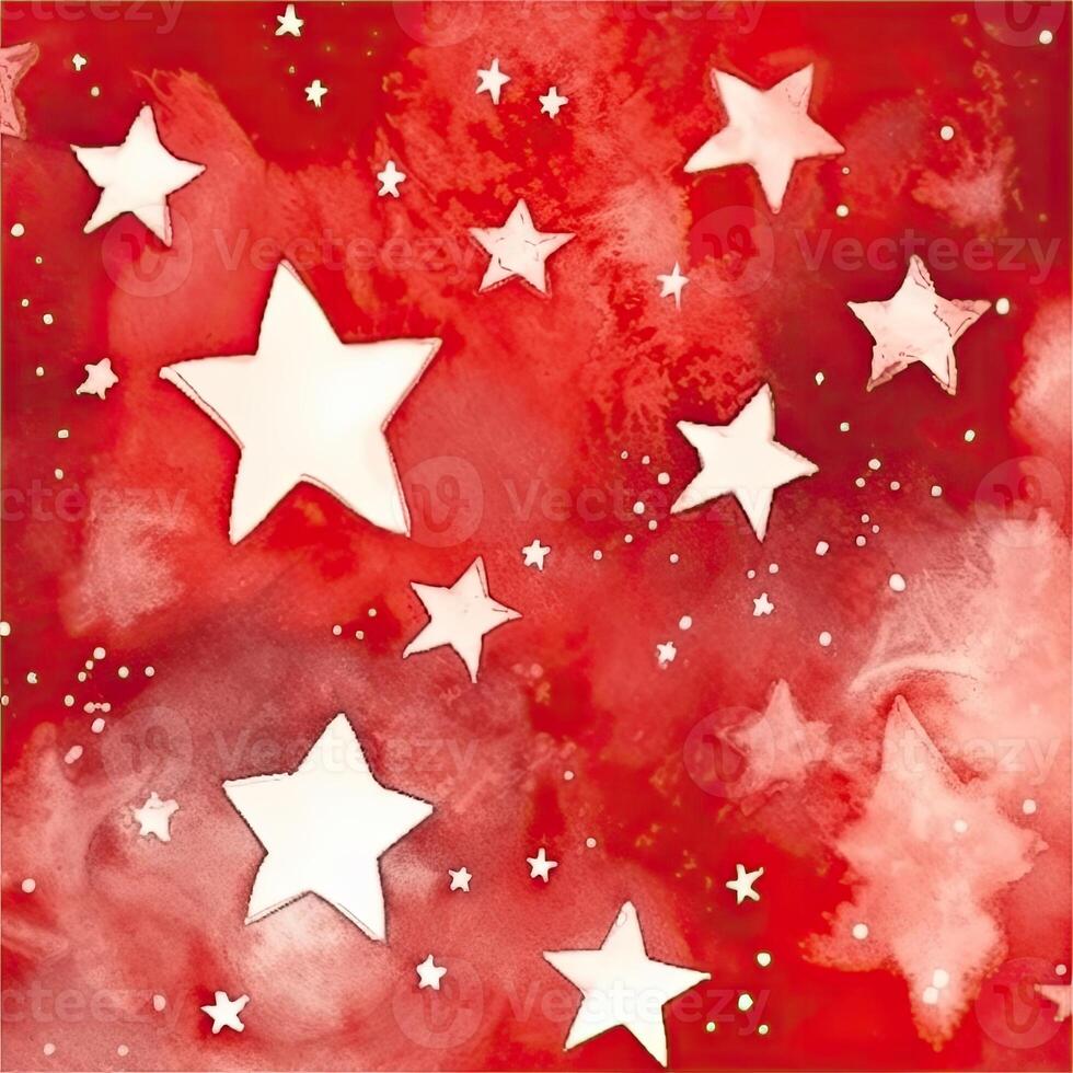 waterverf sterren naadloos patroon. hand getekend wit sterren Aan rood achtergrond ontwerp. abstract naadloos patroon. grunge achtergrond. generatief ai foto