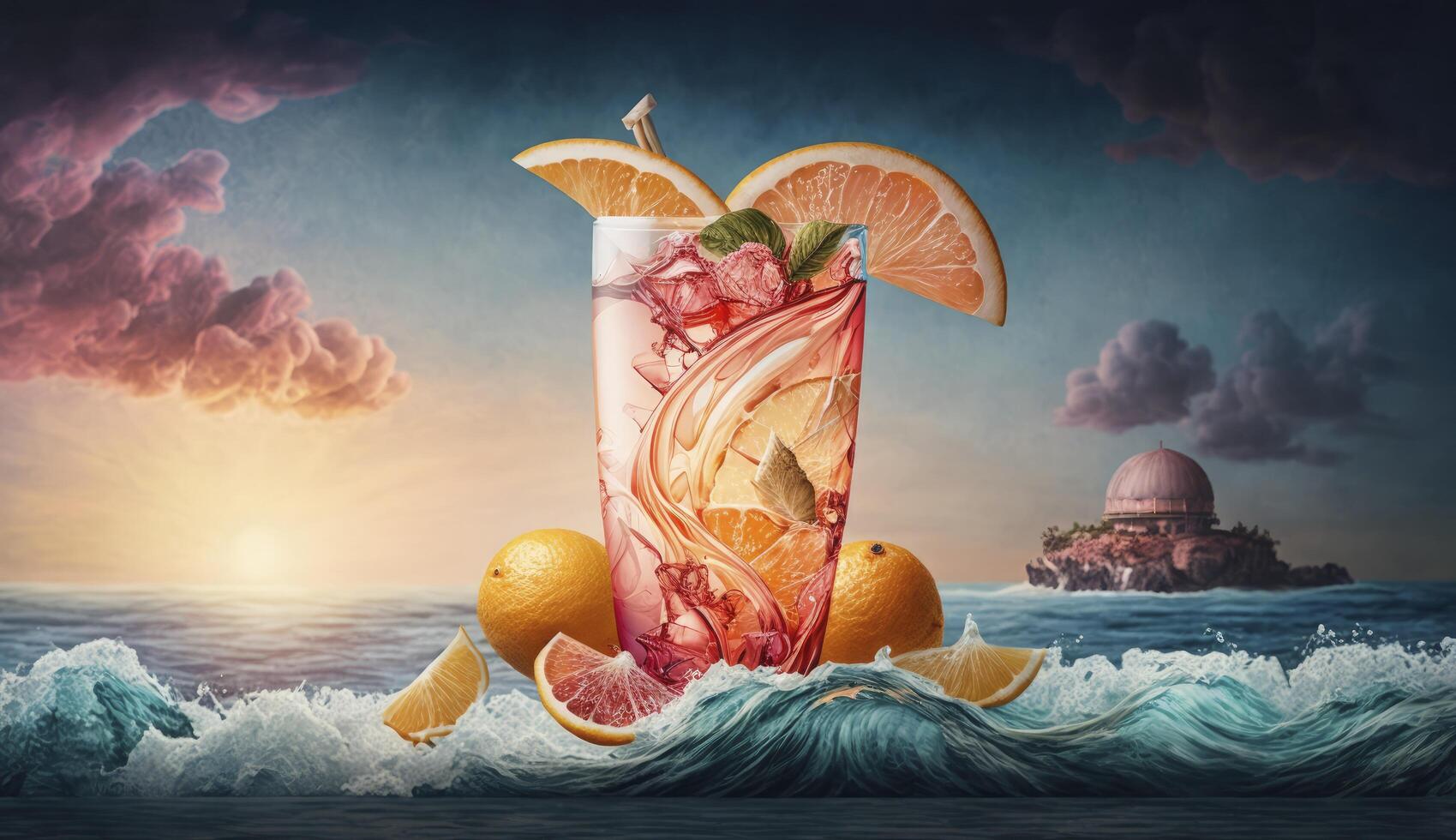 grapefruit zomer cocktail Aan zee , generatief ai foto