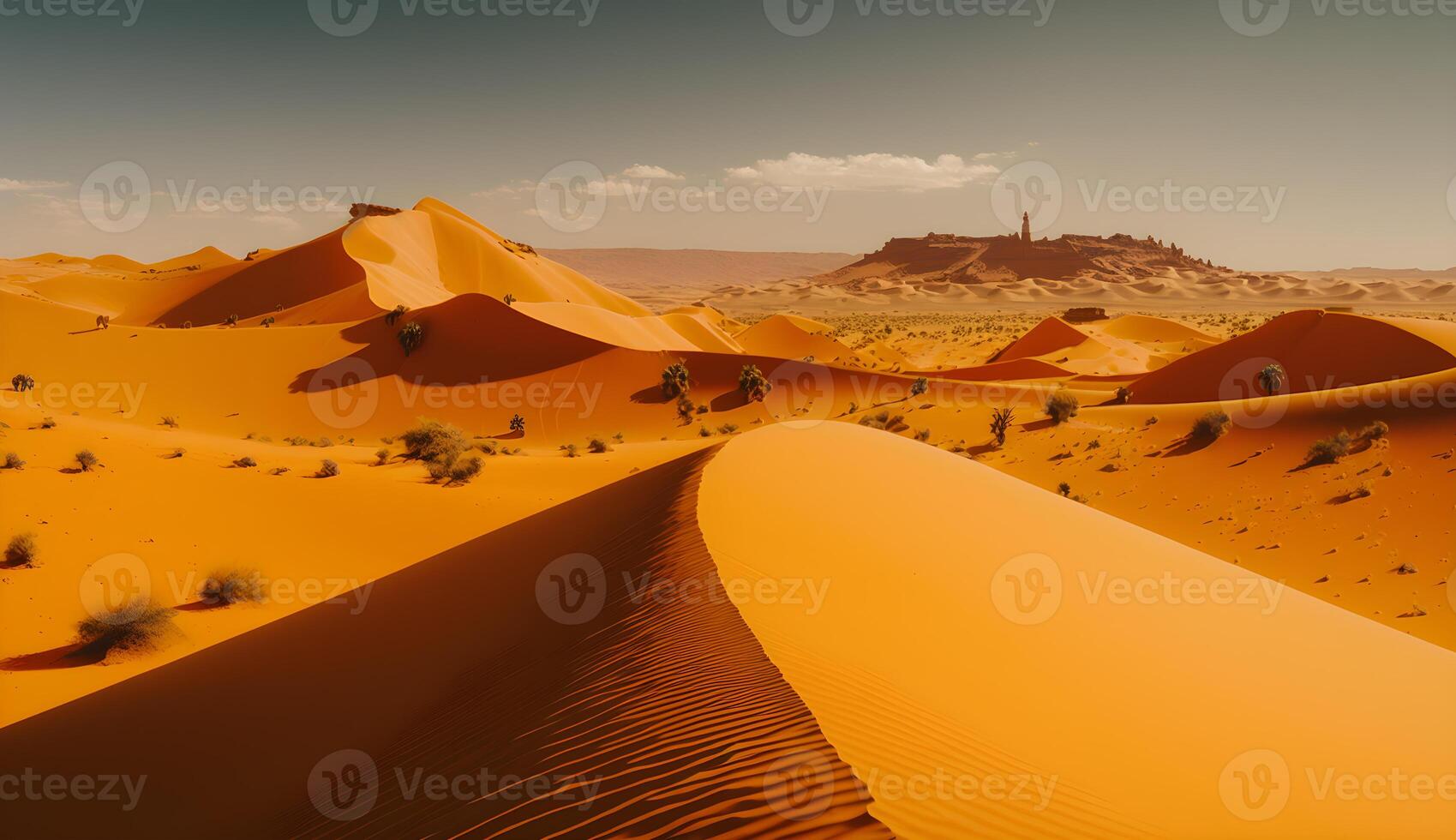 panoramisch woestijn Sahara landschap, woestijn in de middag, generatief ai foto