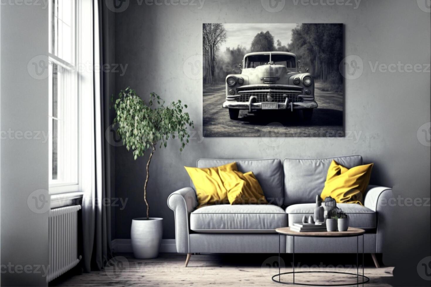 retro stijl in mooi leven kamer interieur kleurrijk. generatief ai foto