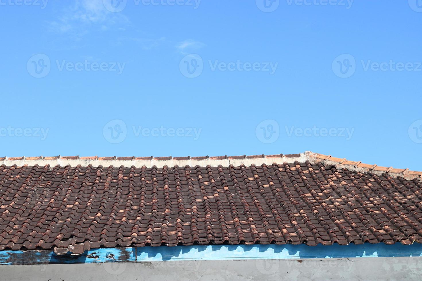 foto van de blauw lucht bovenstaand de dak tegels van de huis