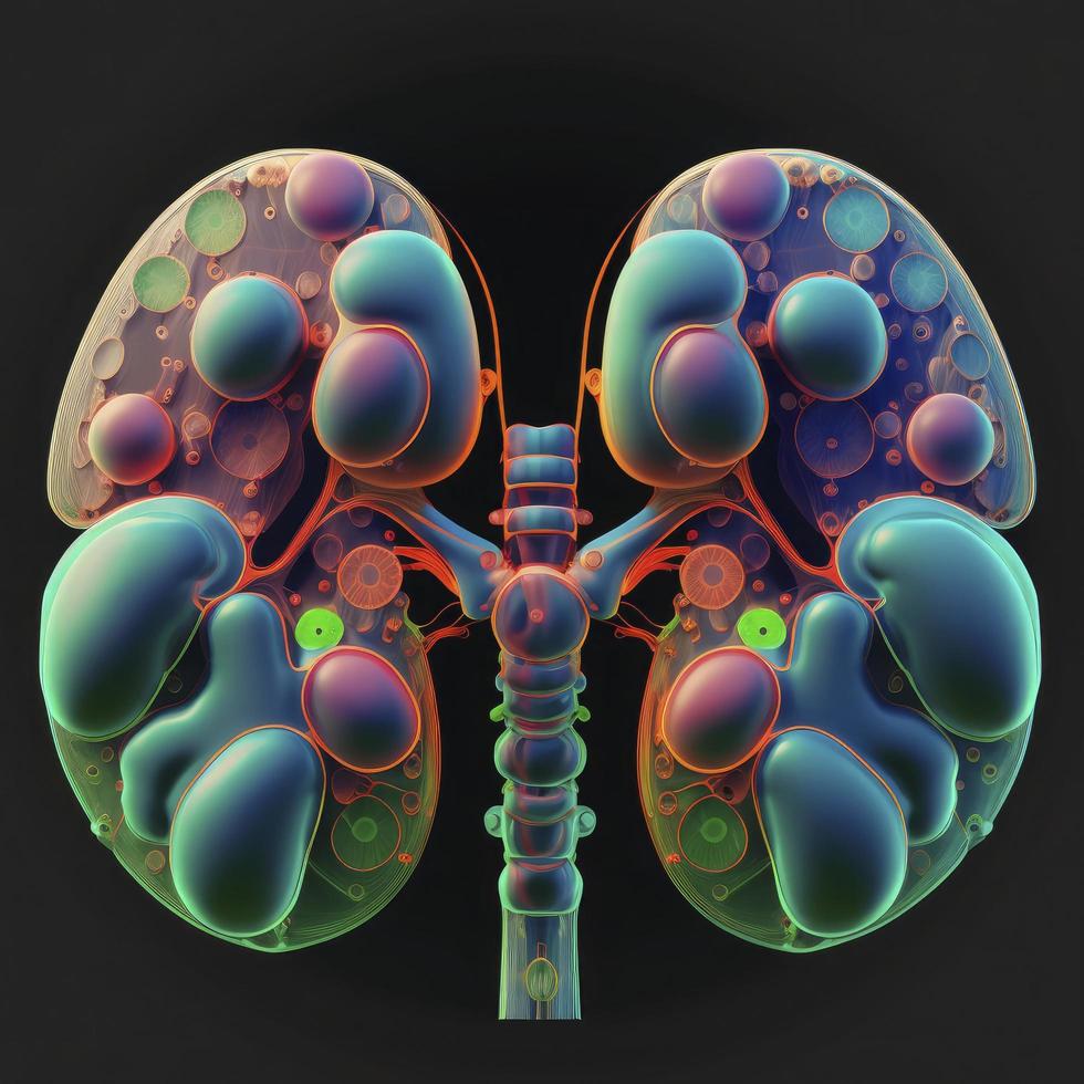 menselijk nieren medisch en Gezondheid zorg conceptuele illustratie, 3d veroorzaken, genereren ai foto