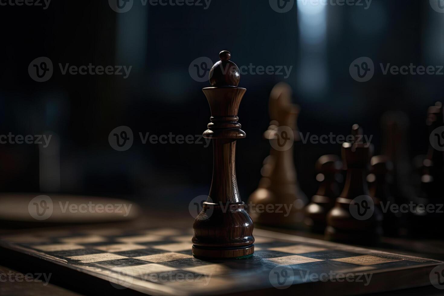 schaak stukken Aan schaakbord, donker achtergrond. generatief ai foto