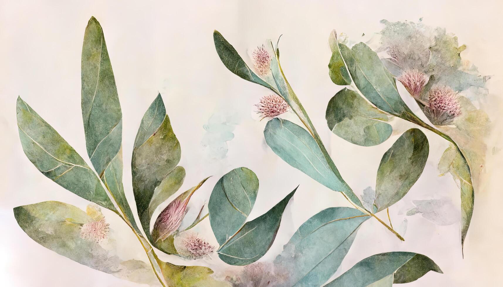 elegant hand- tekening eucalyptus bladeren patroon. generatief ai foto