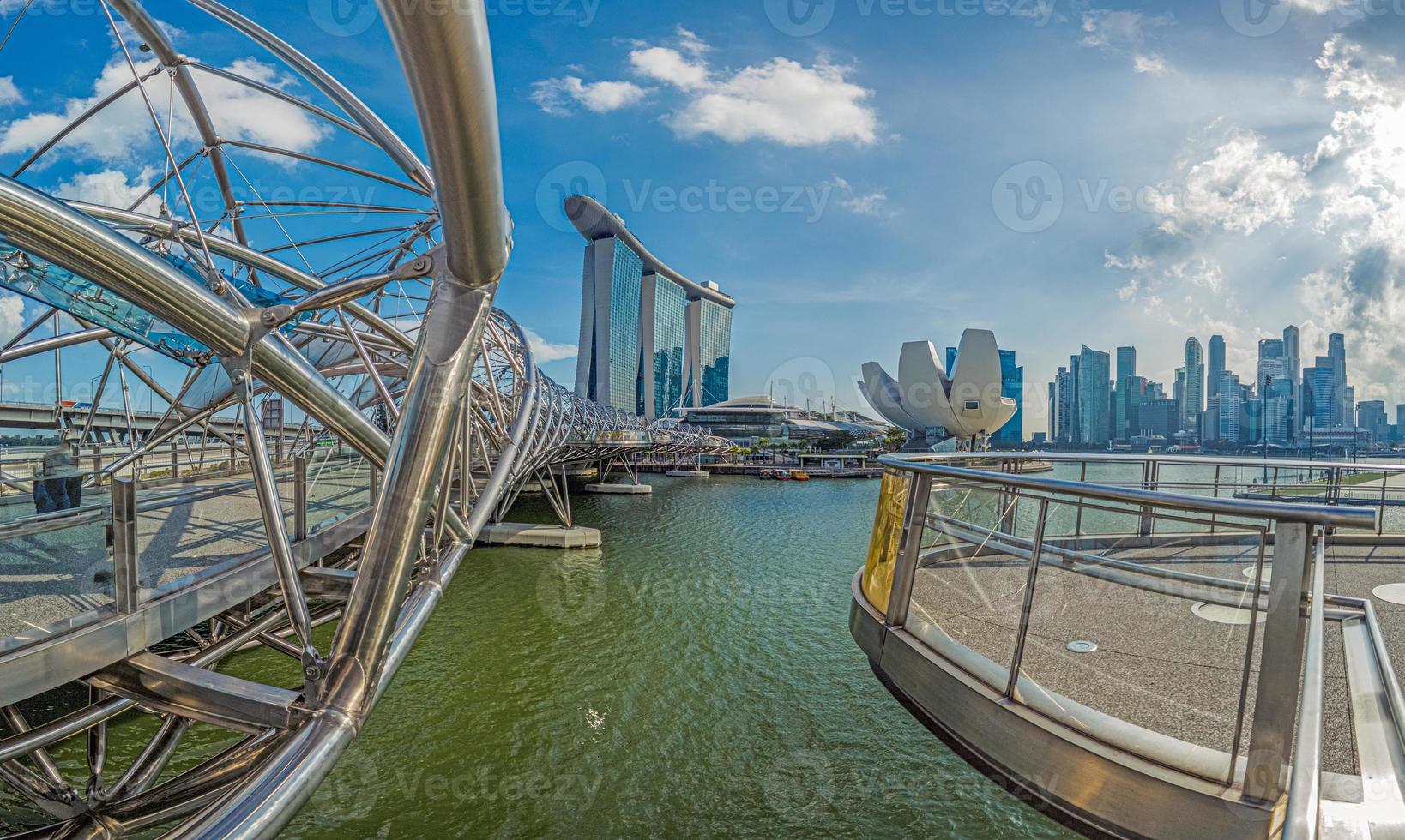 panoramisch visie langs schroef brug Bij jachthaven baai in Singapore foto