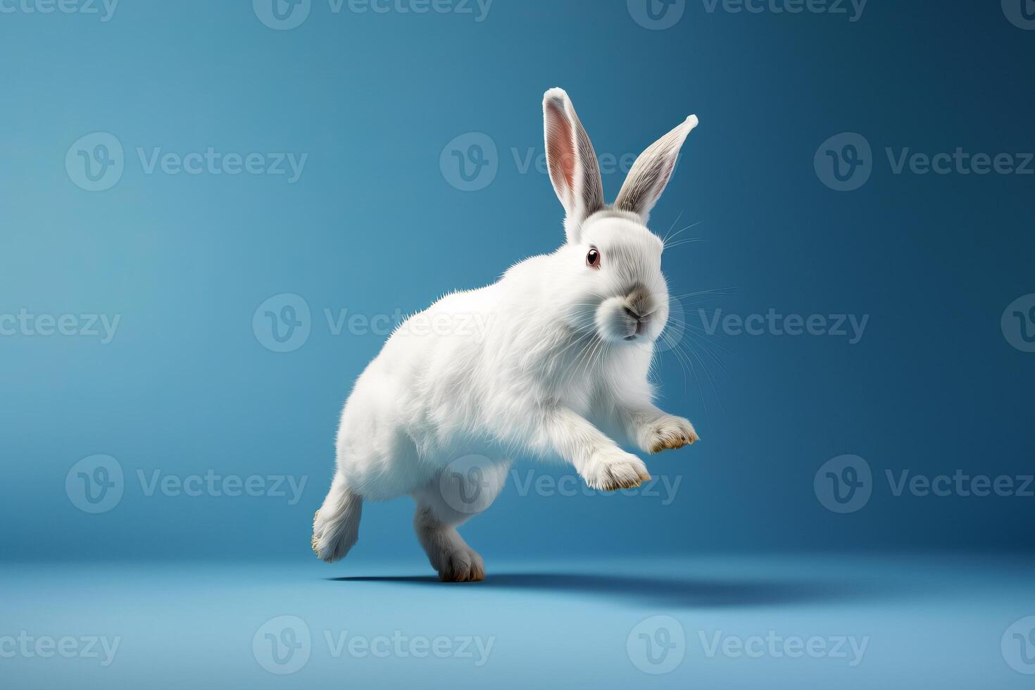 schattig konijn geïsoleerd Aan blauw achtergrond. gemaakt generatief ai foto