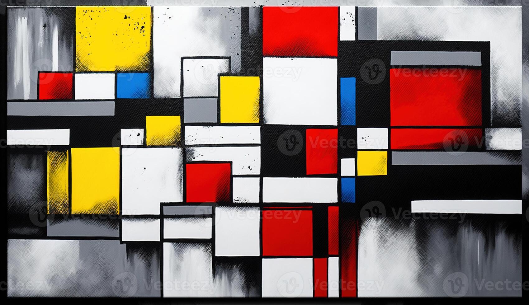 generatief ai, kubistisch geschilderd abstract kleurrijk rechthoeken in Mondriaan stijl achtergrond. modieus meetkundig ontwerp. foto