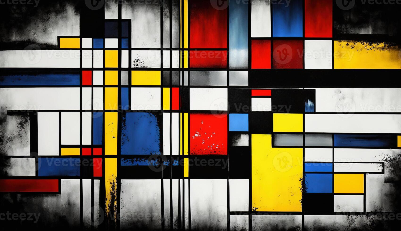 generatief ai, kubistisch geschilderd abstract kleurrijk rechthoeken in Mondriaan stijl achtergrond. modieus meetkundig ontwerp. foto