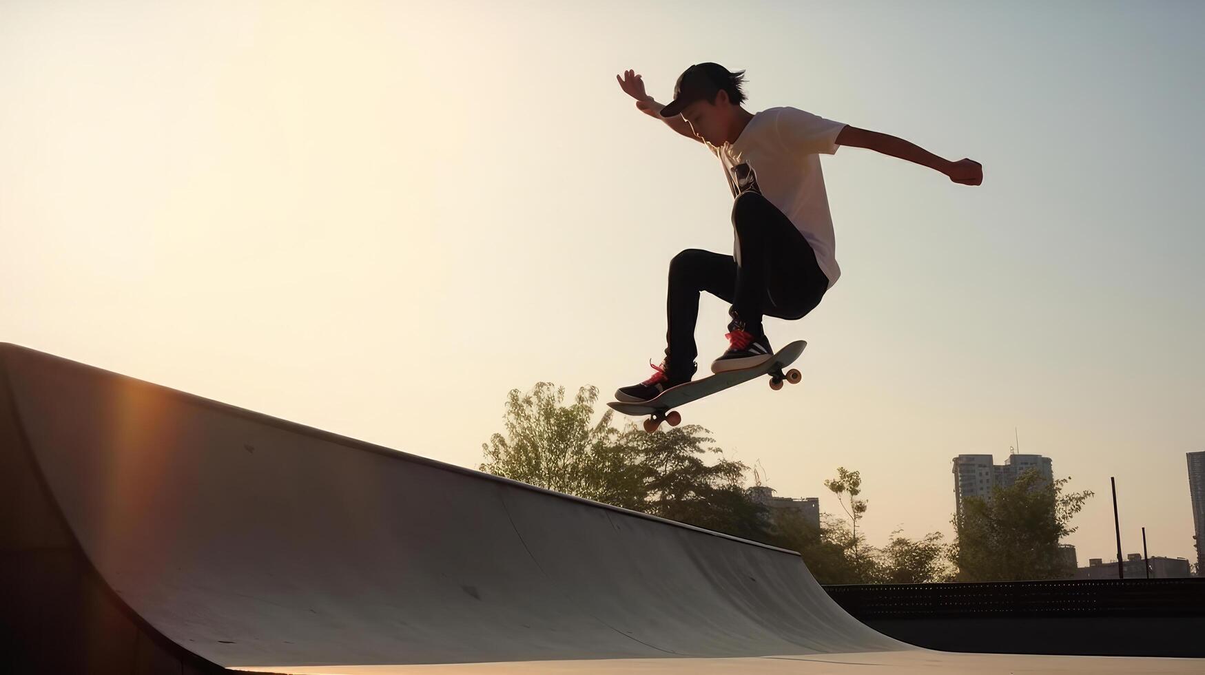 jong skateboarder. illustratie ai generatief foto