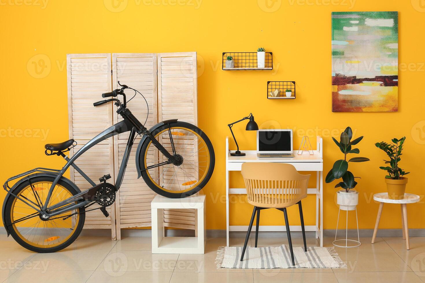 interieur van modern kamer met fiets ai generatief foto