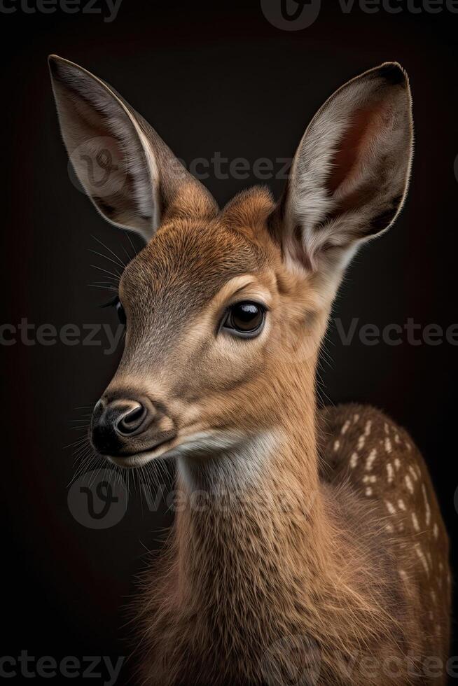 portret van een doe Aan een donker achtergrond. ai gegenereerd illustratie foto