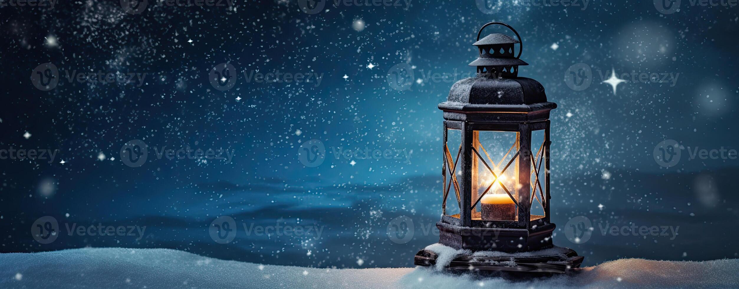 groot wijnoogst wit straat lamp staand Aan de sneeuw. feestelijk Kerstmis winter decoratie. kopiëren ruimte. generatief ai. foto