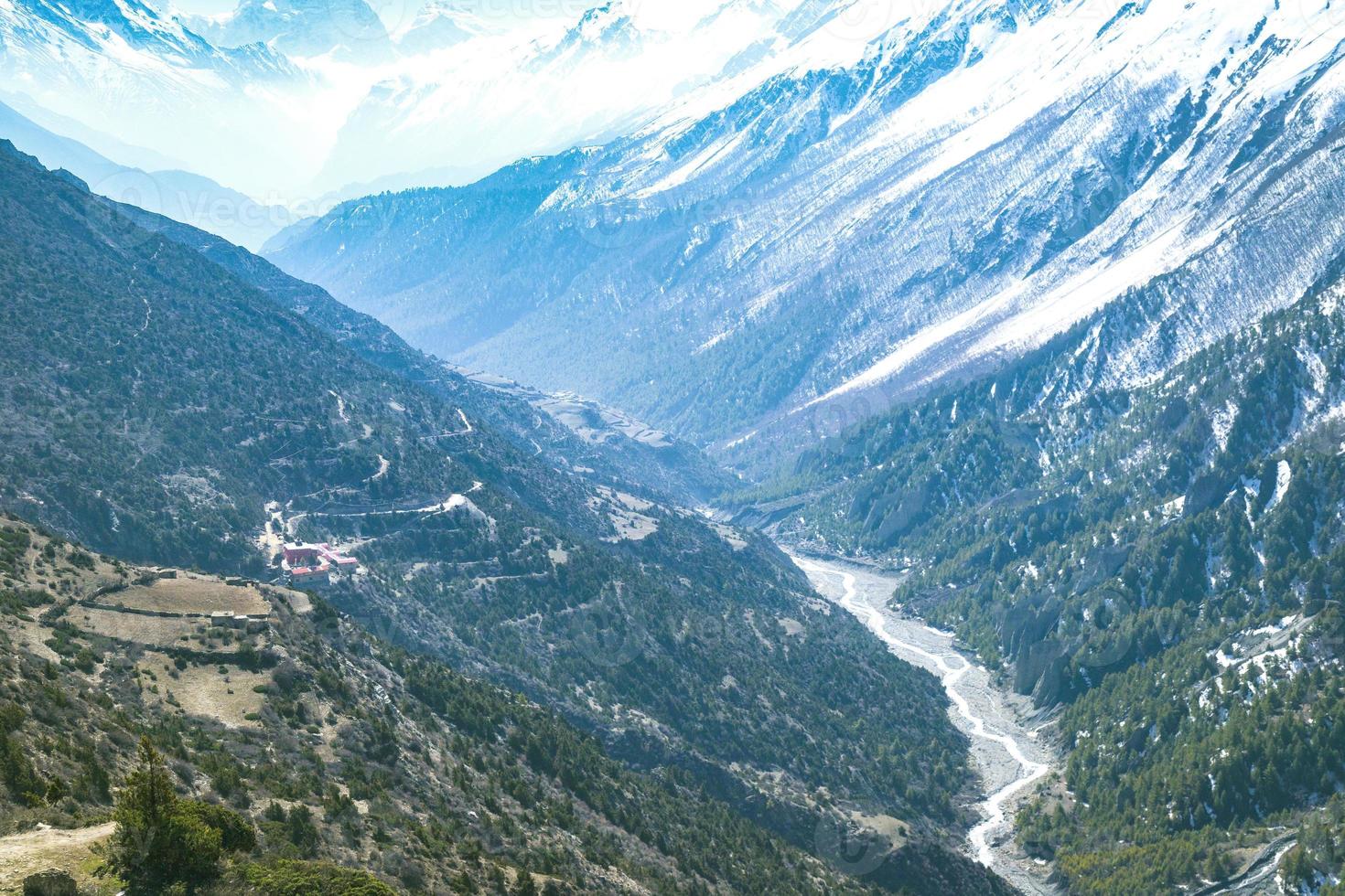 rivier- vloeiende tussen bergen foto