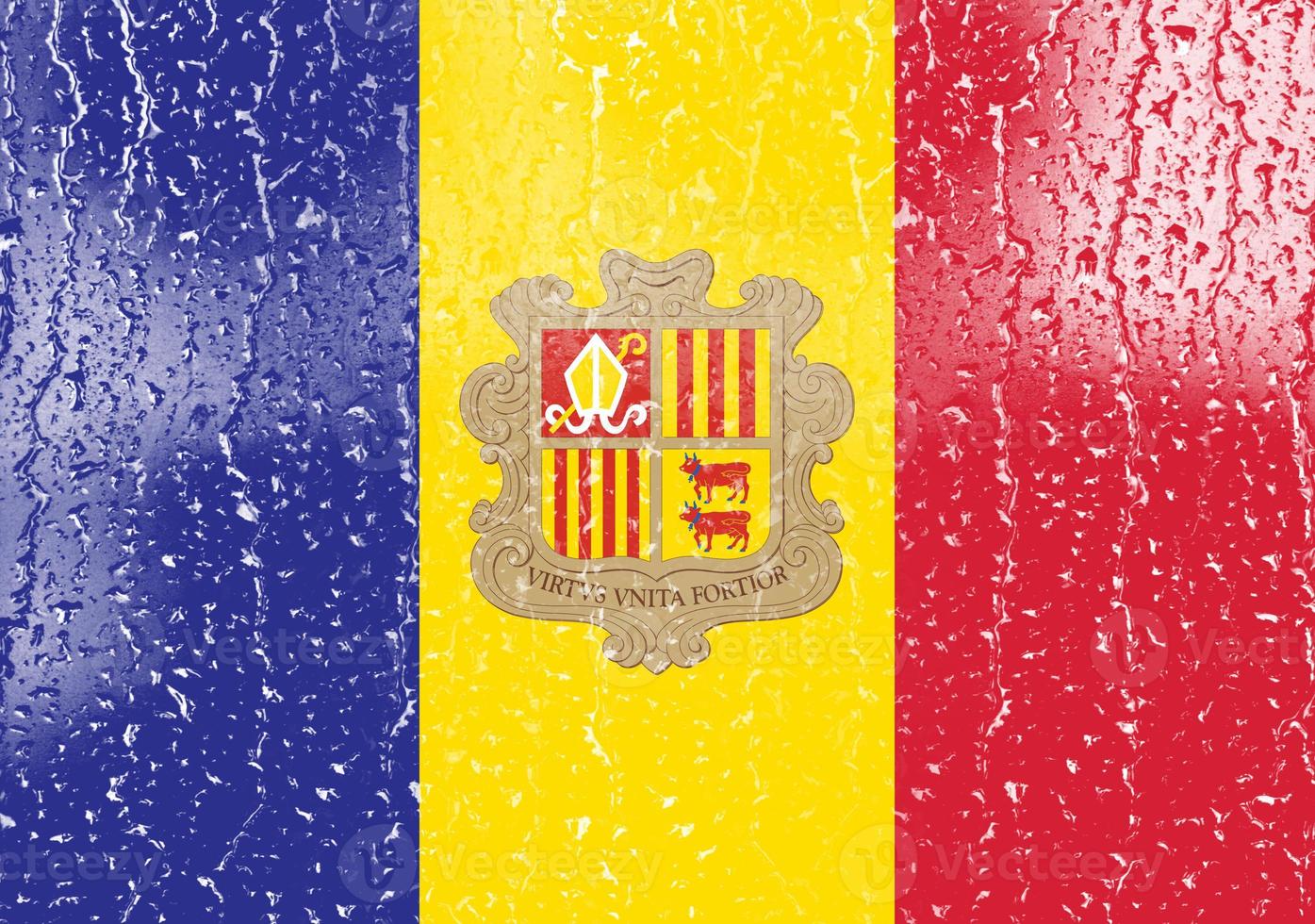 3d vlag van Andorra Aan een glas foto