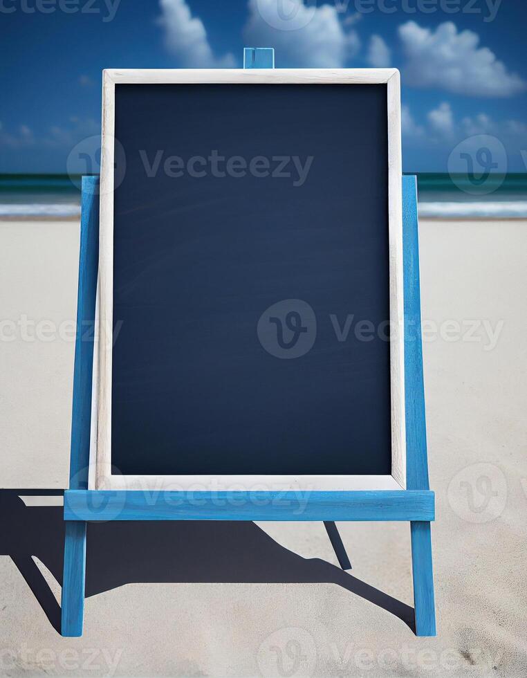 leeg aanplakbord Aan de tropisch strand, gemaakt met generatief ai foto