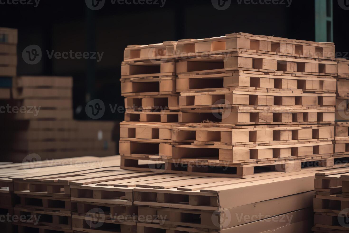 bruin karton dozen Aan houten pallet. ai gegenereerd foto