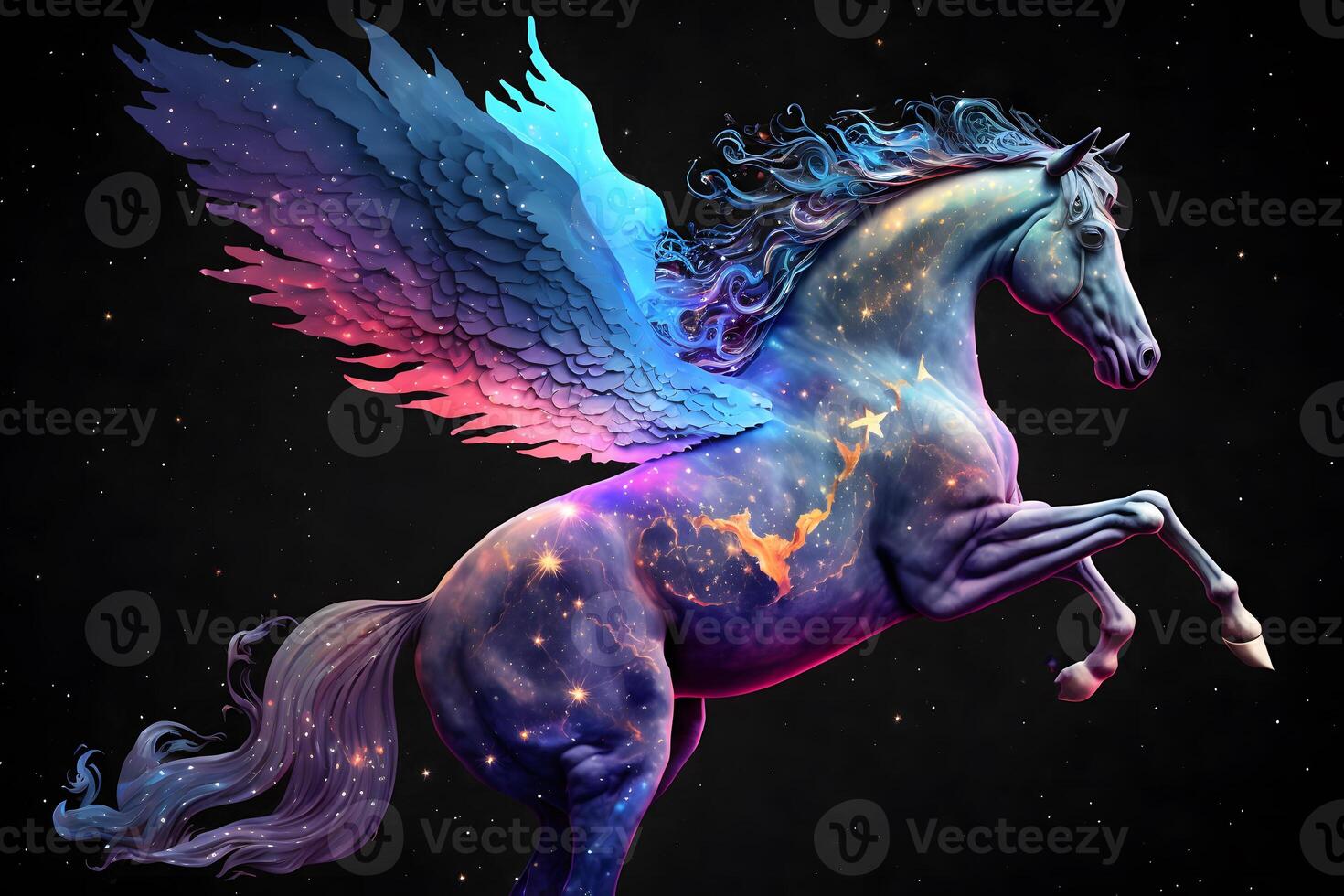fee ruimte gevleugeld paard Pegasus. neurale netwerk ai gegenereerd foto
