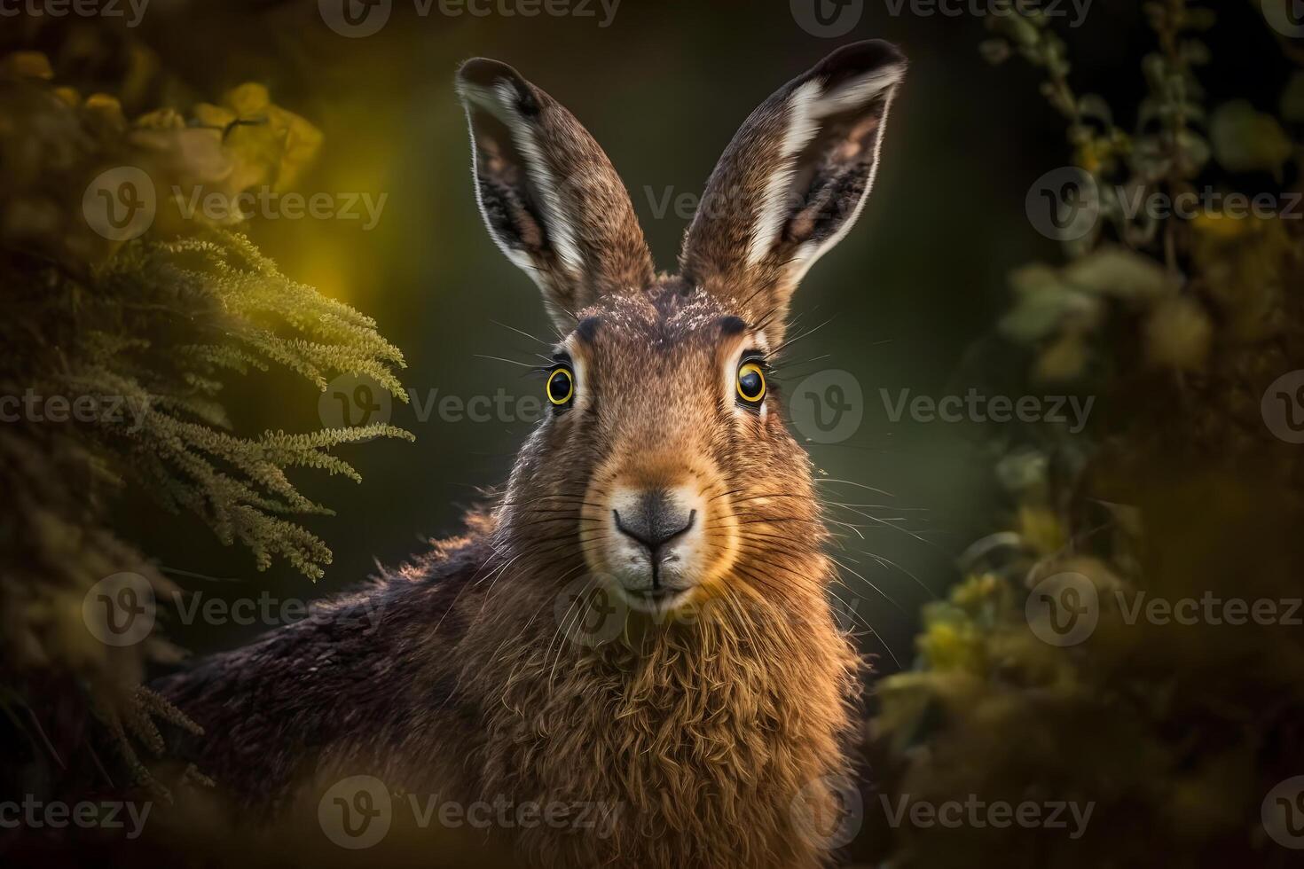 eenzaam wild bruin lit door warm avond licht Bij schemering. neurale netwerk ai gegenereerd foto