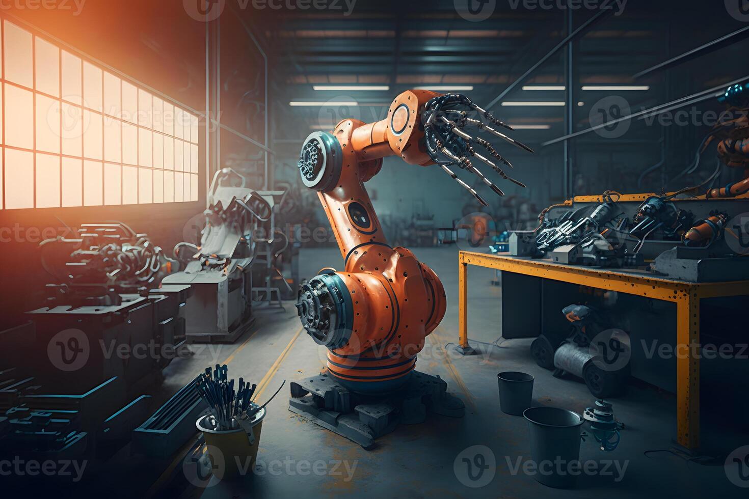 nieuw robot instelling van machine lassen voor de productie lijn van voertuig industrieel fabriek. neurale netwerk ai gegenereerd foto