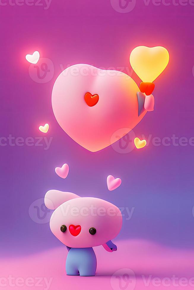 lampen met gloeiend harten, achtergrond voor Valentijn liefde met karakter tekenfilm foto