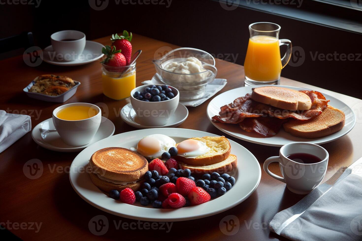 Amerikaans ontbijt voedsel menu. ai gegenereerd. foto