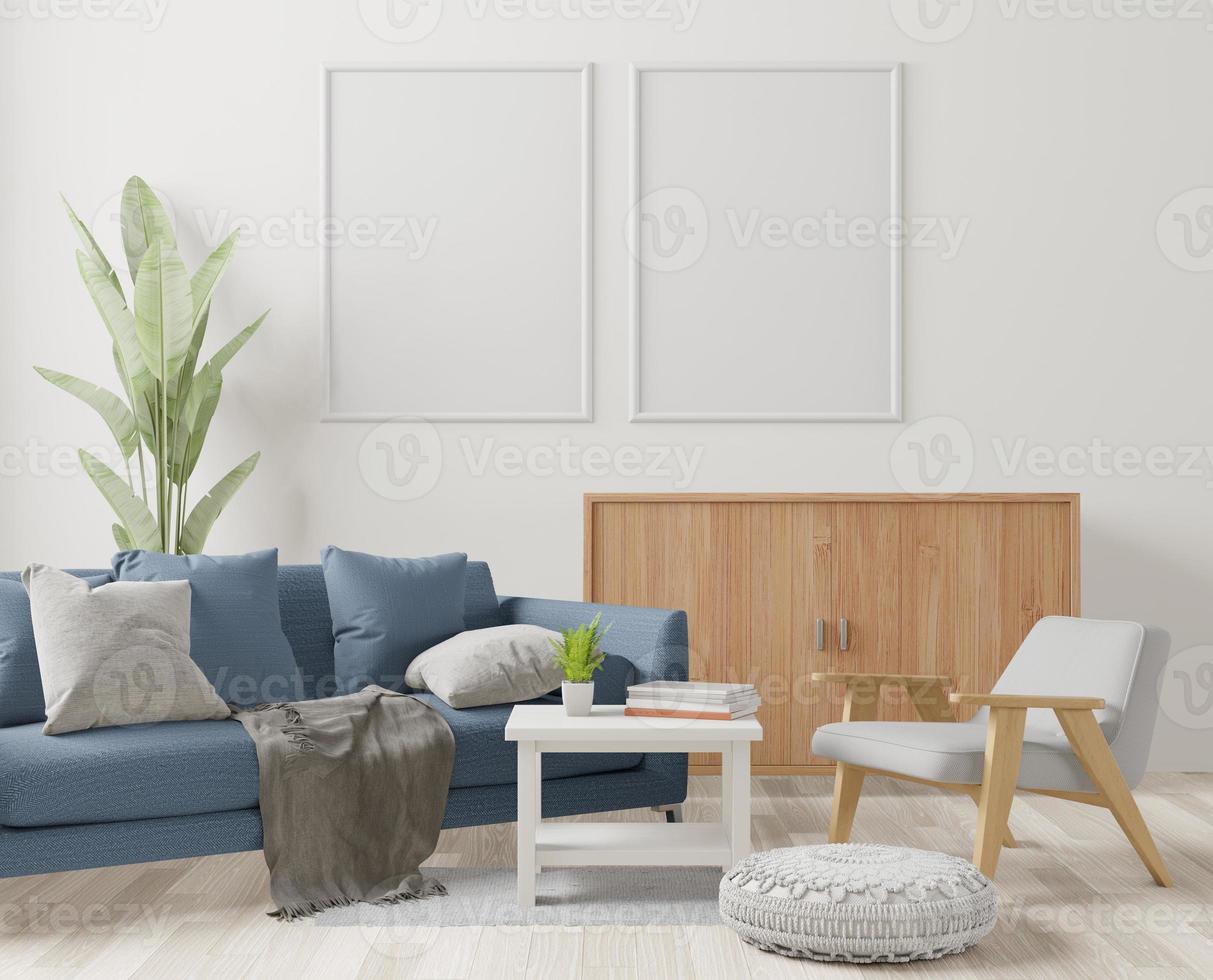 woonkamer, minimale stijl, 3D-rendering foto